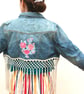 Upcycled denim jacket - tassels and flowers - Image 1