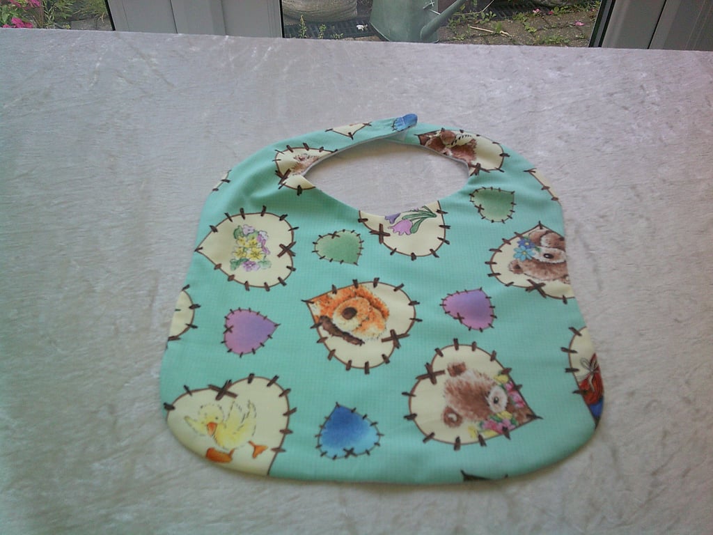Teddys and Flowers Patchwork Hearts Baby Bib