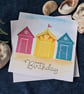 Beach hut birthday card handprinted - Image 1