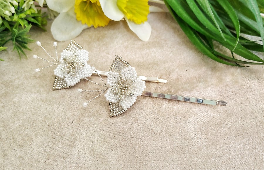 Ivory White Bridal Flower Hair Pins 