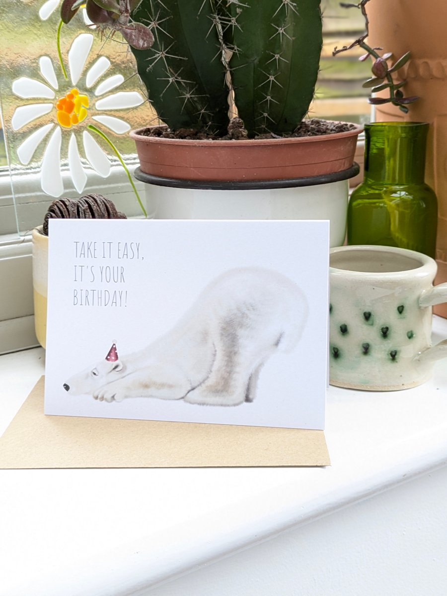 Sleepy Polar Bear Birthday Card, 'Take It Easy. It's Your Birthday!'