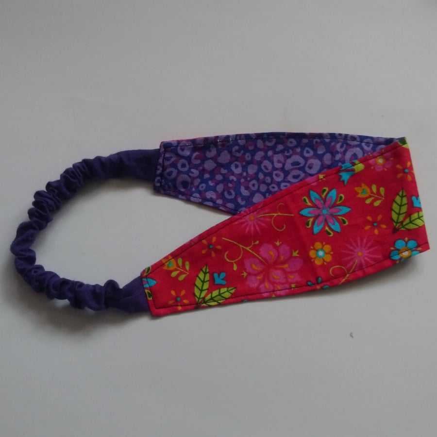Purple Patterned and Pink Floral Reversible Headband