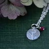 Silver Circle Birthstone Leaf Pendant, silver pendant with semi-precious beads