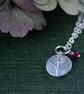 Silver Circle Birthstone Leaf Pendant, silver pendant with semi-precious beads - Image 1