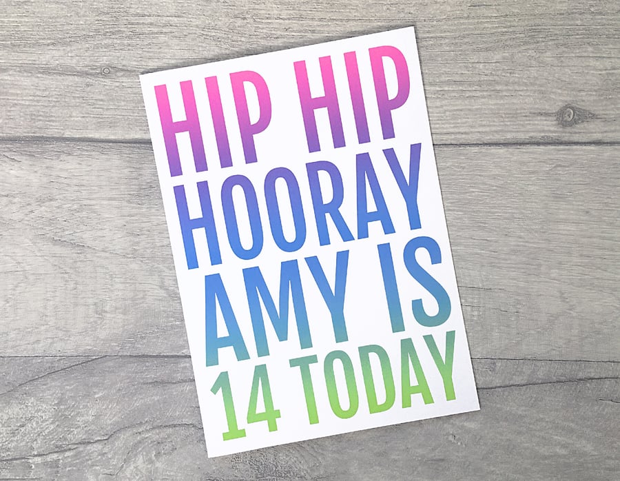 Girls 10th, 11th, 12th, 13th, 14th Personalised Ombre Birthday Card