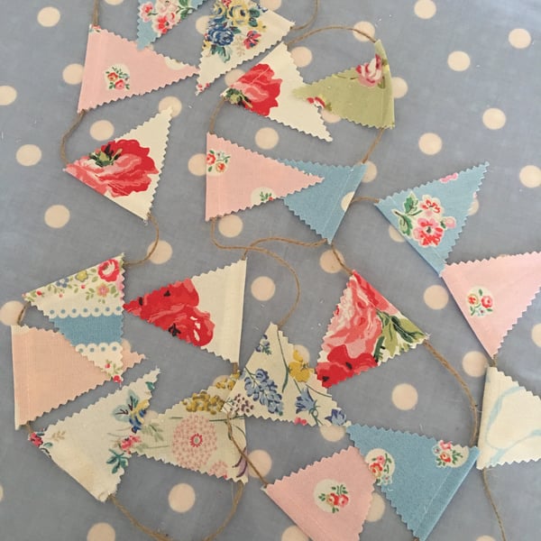 Teeny tiny cotton fabric bunting with twine 