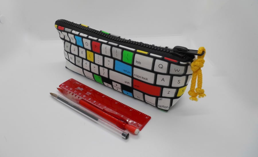 CLEARANCE Pencil case in bright keyboard fabric