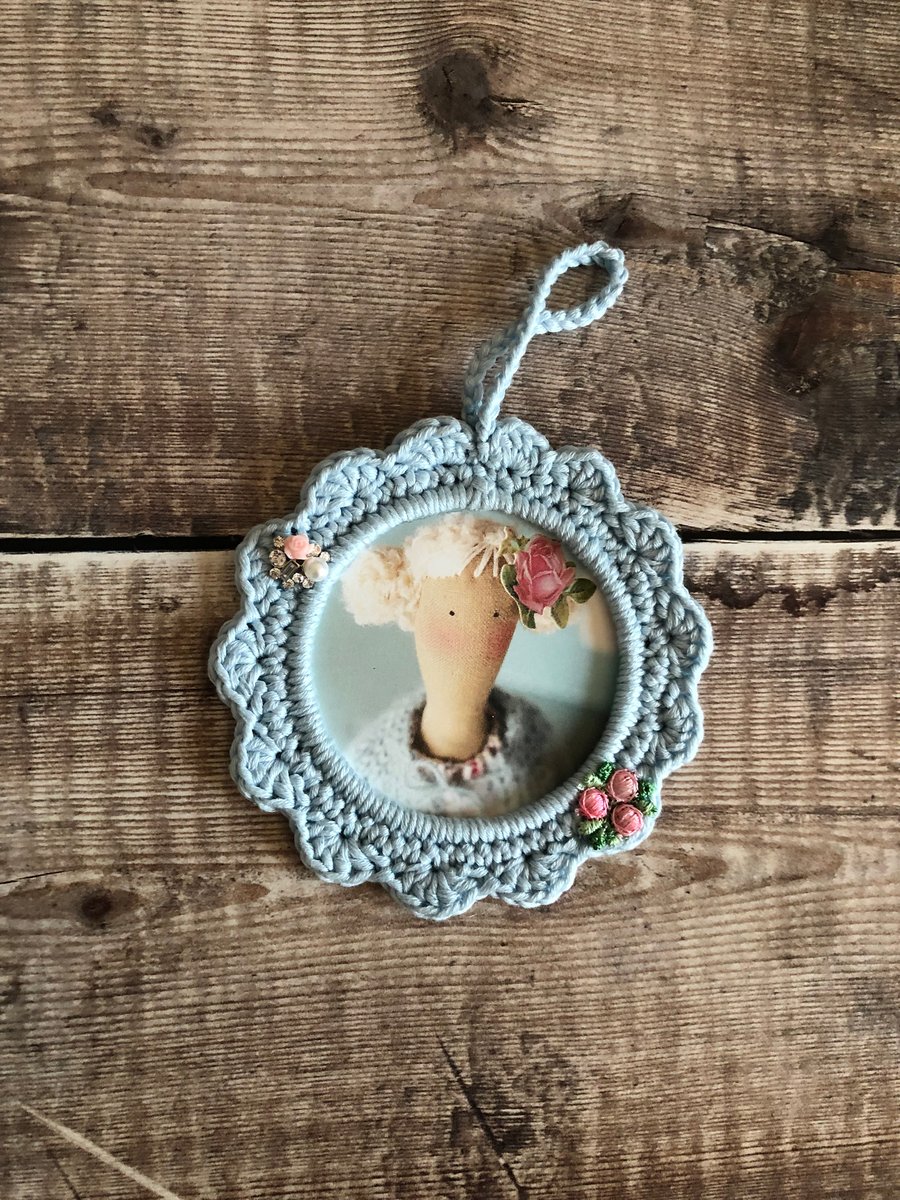 Tilda Inspired hand crocheted hanging frame