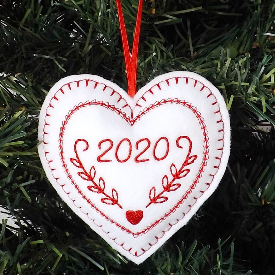 Embroidered heart decoration, 2020, felt.