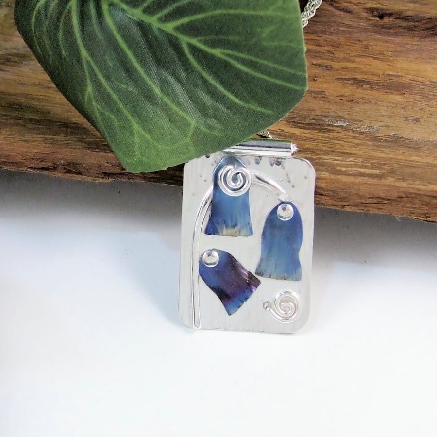 Bluebell Necklace, Sterling Silver and Titanium Pendant