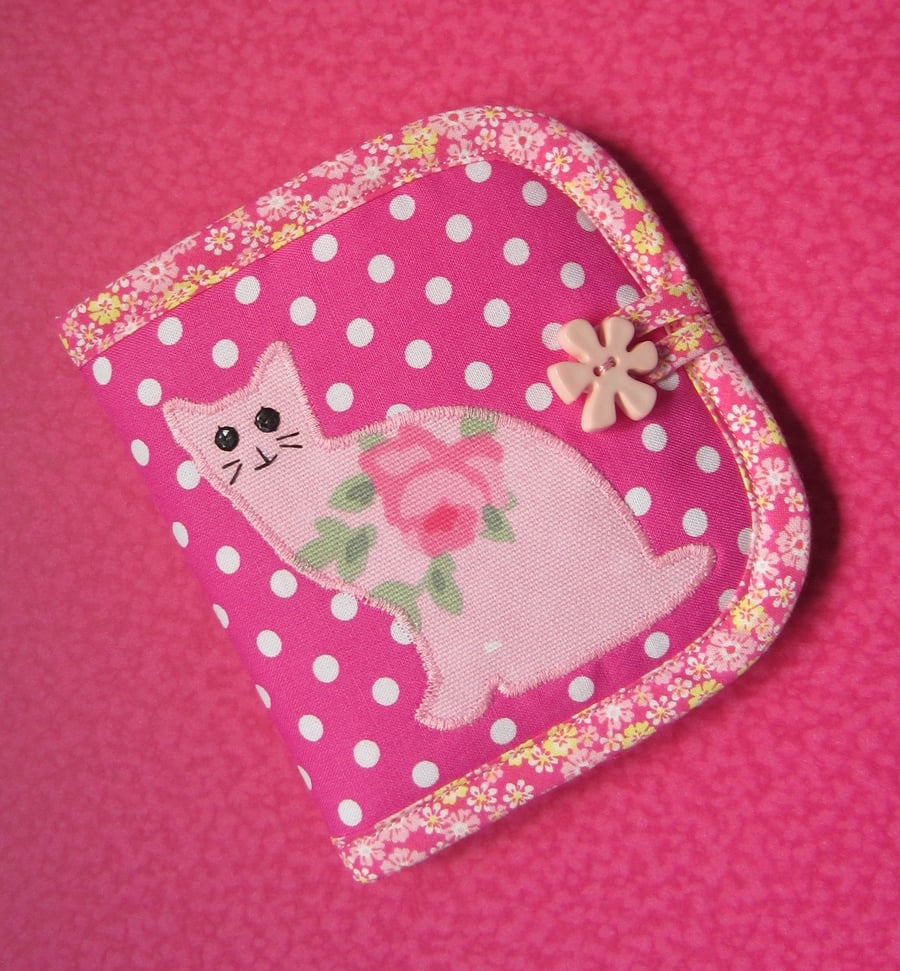 Pink Spotty Cat Needle Case