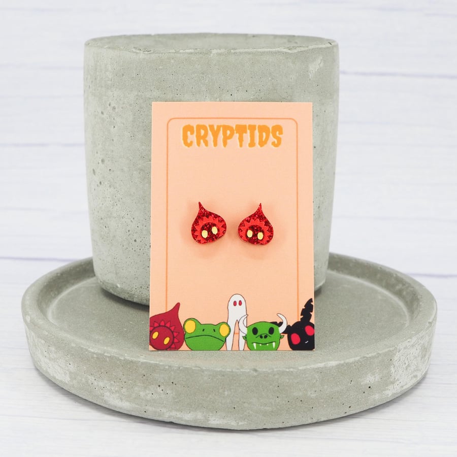 Titanium studs Flatwoods monster stud earrings - Acrylic hypoallergenic cryptid
