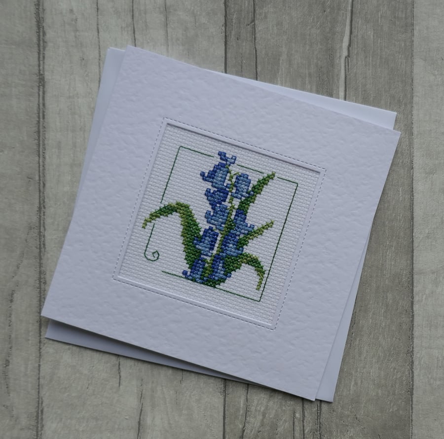 Cross Stitch Card with Bluebells