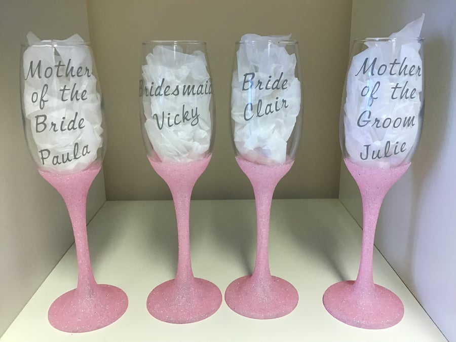 Personalised Bride, Groom, Bridesmaid, Best man, Wedding, Glitter Glasses