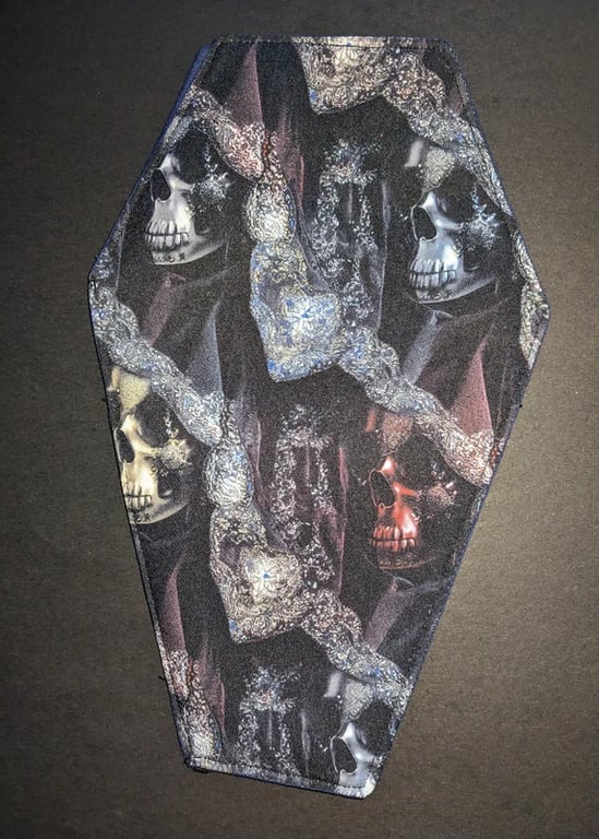 Gothic Skull Coffin Makeup Bag – Dark Occult Cosmetics Pouch – Handmade Magnetic