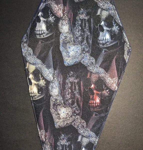 Gothic Skull Coffin Makeup Bag – Dark Occult Cosmetics Pouch – Handmade Magnetic