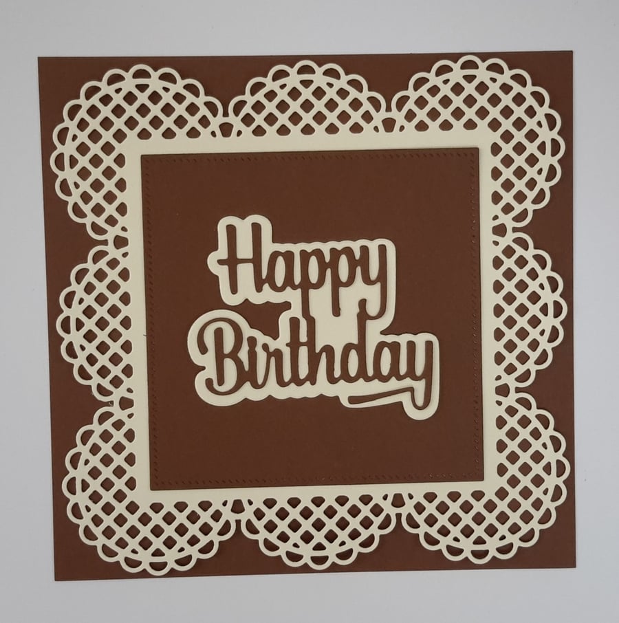 Happy Birthday Greeting Card - Chocolate Brown and Cream