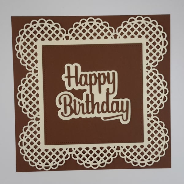 Happy Birthday Greeting Card - Chocolate Brown and Cream