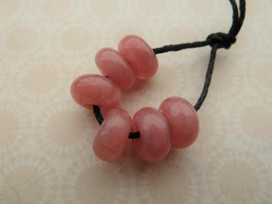 handmade lampwork glass beads, pink spacer beads