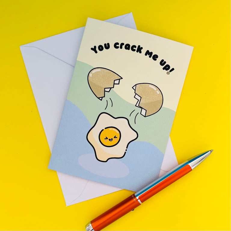 You crack me up card. Cute kawaii egg pun card