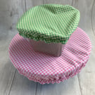 Reusable bowl covers - set of two, large and small. Pastel gingham check.