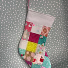 Christmas stocking - patchwork print pinks aqua 