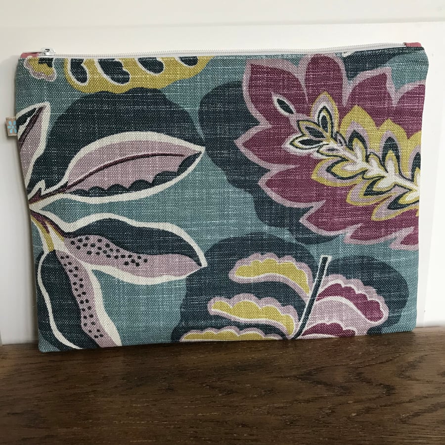 Leafy linen zip bag organiser Folksy