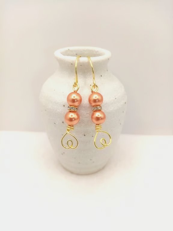 Pearl Earrings - Love Heart Drop Earrings - Choice of Colours 