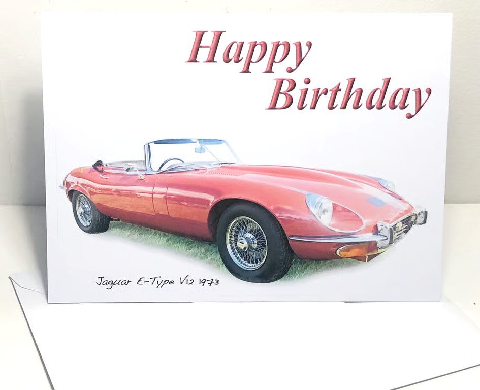 Jaguar E-Type V12 1973 - Birthday, Anniversary, Retirement or Plain Card