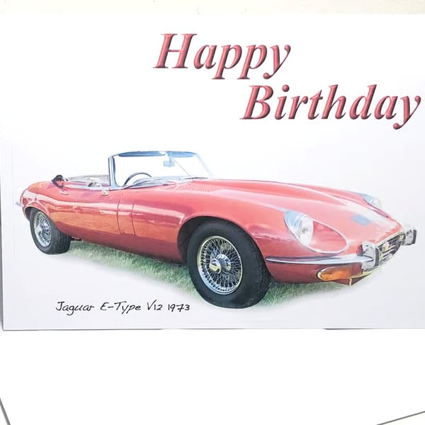 Jaguar E-Type V12 1973 - Birthday, Anniversary, Retirement or Plain Card