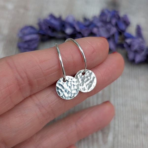 Sterling Silver Hammered Disc Hoop Earrings - JBJ1079