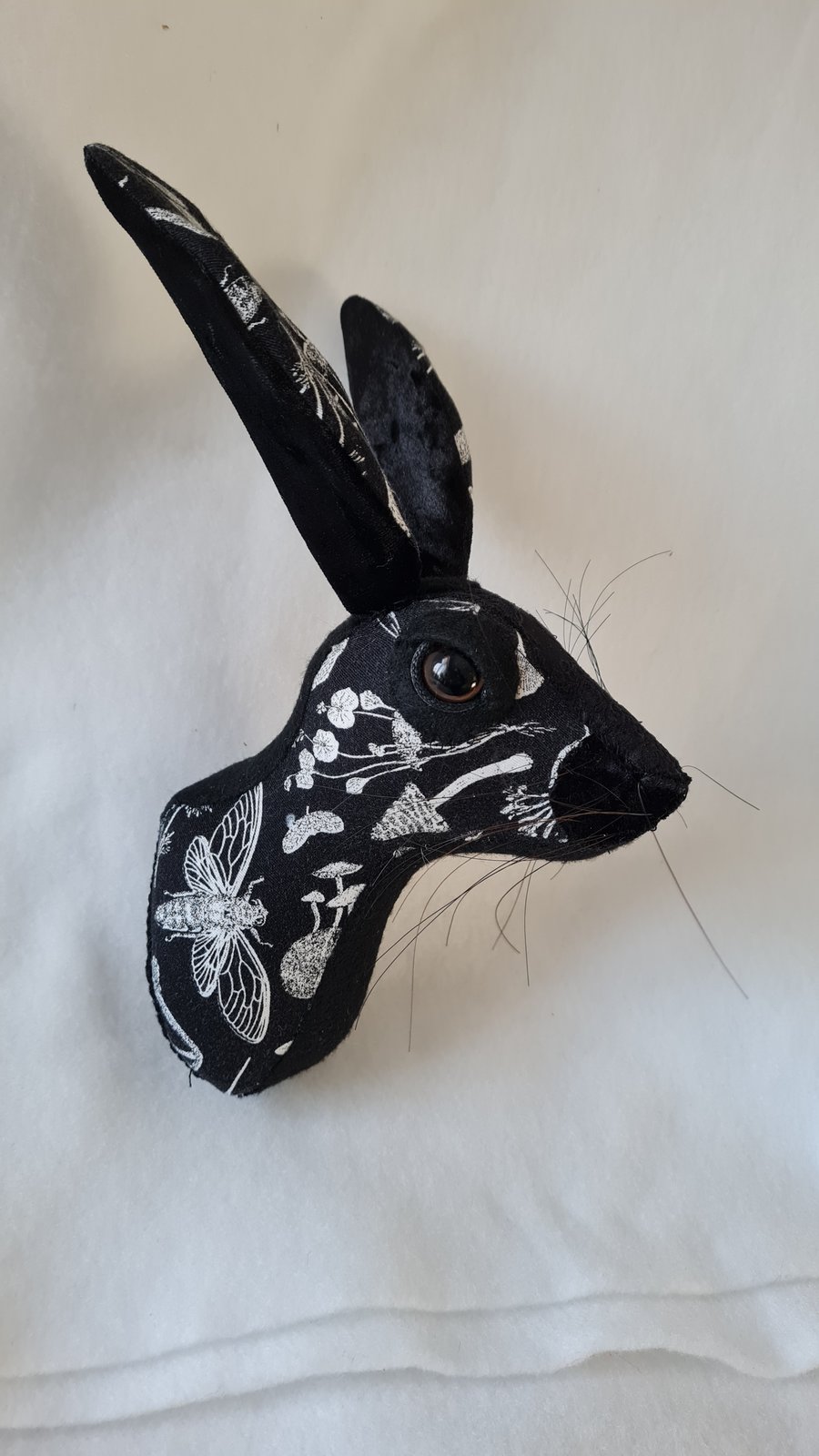 Faux hare head in hedge witch woodland fabric - Miss Rhiannon