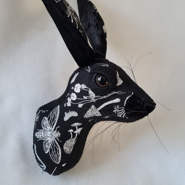 Faux hare head in hedge witch woodland fabric - Miss Rhiannon