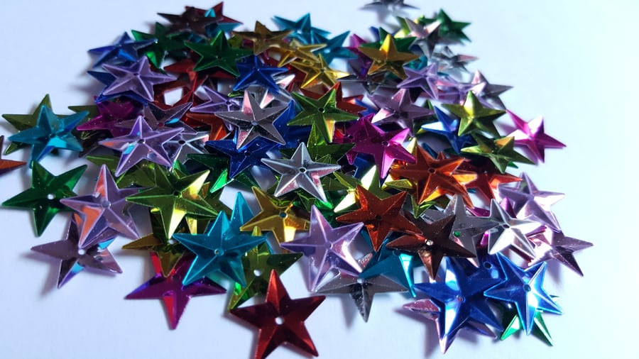 50 x Craft Sequins - Metallic - 15mm - Star - Mixed Colour 