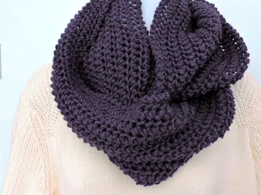 Infinity Scarf Chunky Knit Dark Purple - Folksy