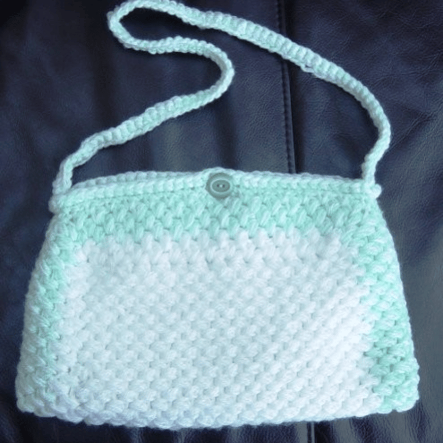 Aqua Foam Hand Crocheted and Sewn Handbag.