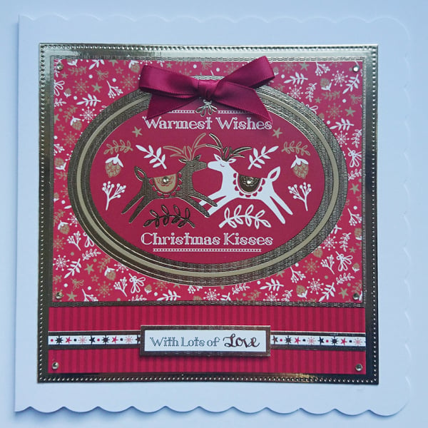 Handmade Christmas Card Reindeer Warmest Wishes and Christmas Kisses