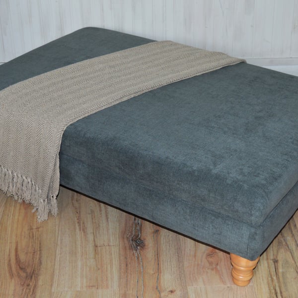 Extra Large Flat Top Footstool in a Premium Dark Grey Velvet Fabric