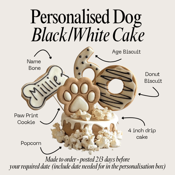 Personalised Dog Birthday Cake treat box, Homemade iced cake and biscuits 
