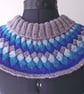 Knitted Collar, Cowl, Neckwarmer, Handspun Merino Wool, Grey, Blue,Turquoise - Image 3