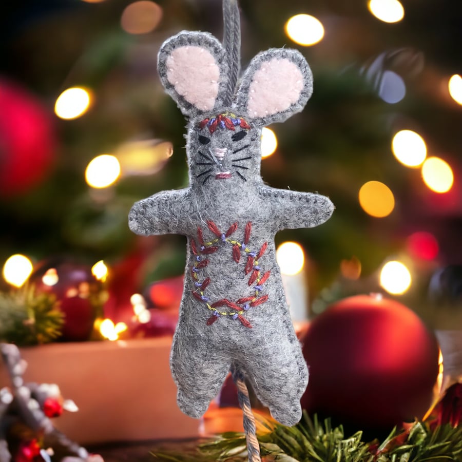 Handmade Felt Mouse Christmas Decoration