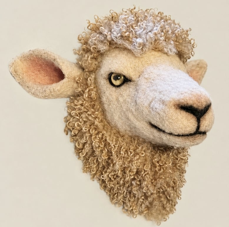 Lifesize  needle felted & hand stitched faux sheep head 