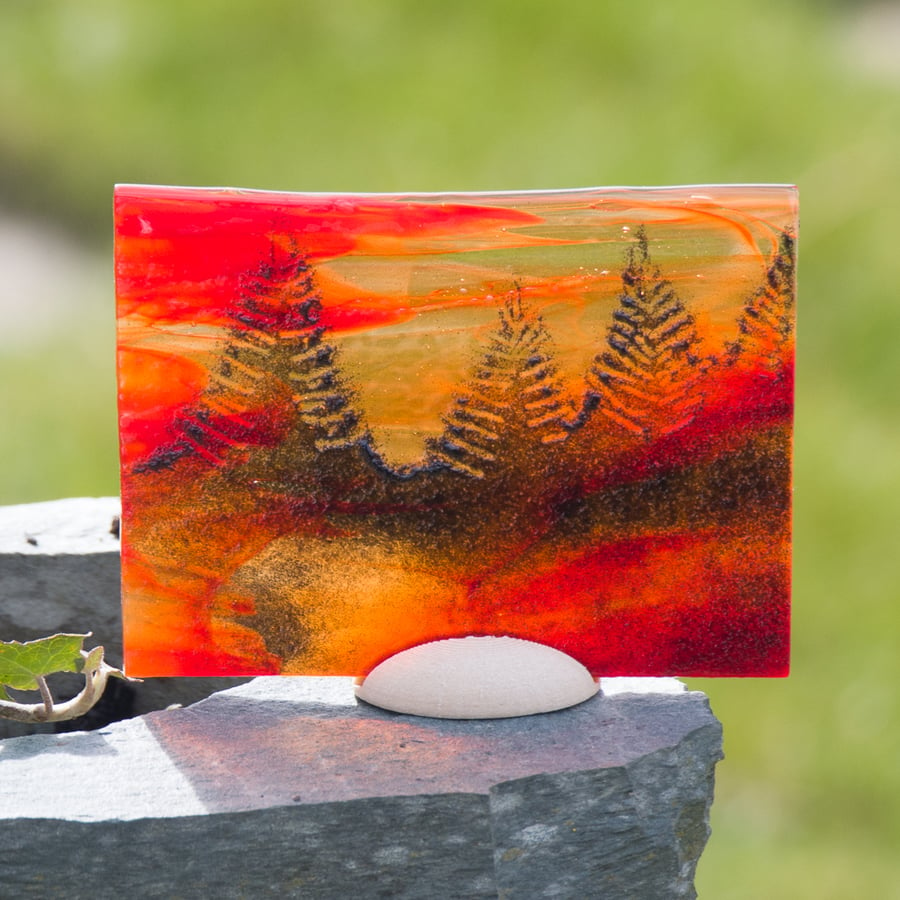 "Red Sky" -  A Fused Glass Picture - 9250