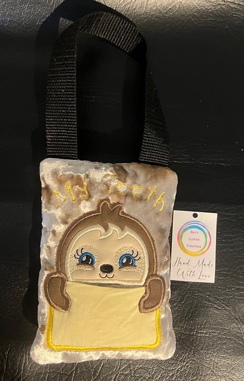 Embroidered Sloth Tooth fairy Pillow, 