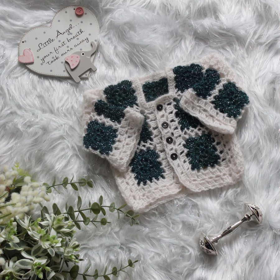 Crochet granny square cardigan for newborn baby