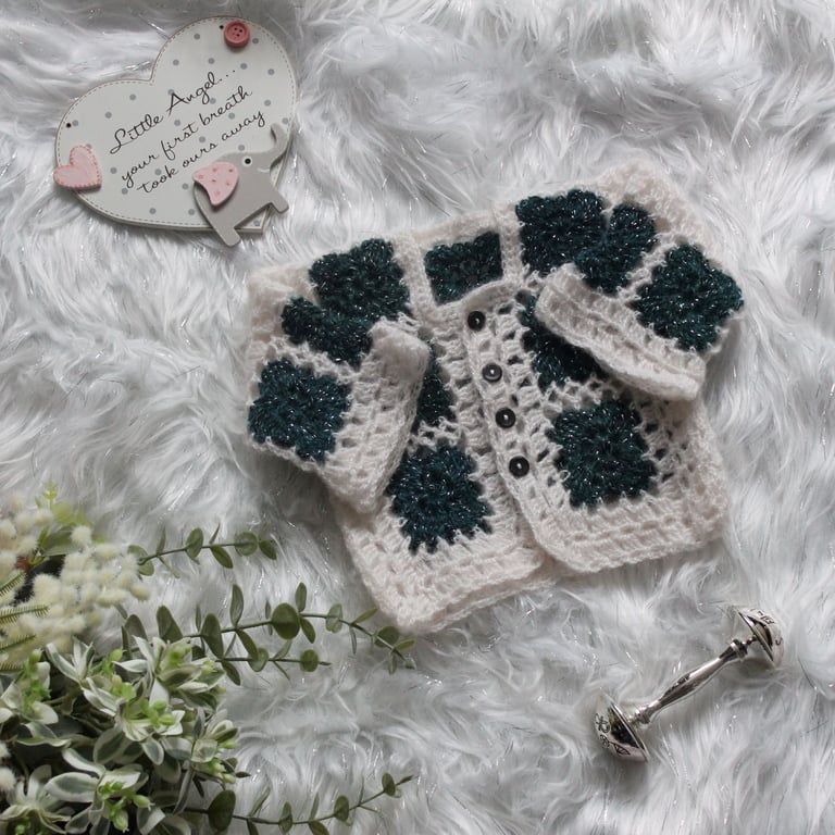 Crochet granny square cardigan for newborn baby