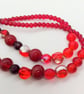 Red Beaded Necklace with Red Tile Pendant and Earrings Set, Gift for Her - Image 6