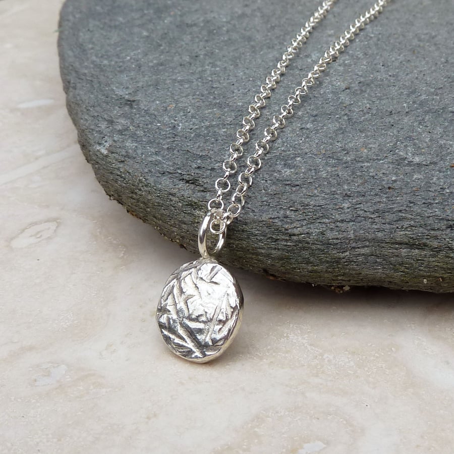 Sterling Silver Hammered Textured Pebble Necklace Pendant - PEN040