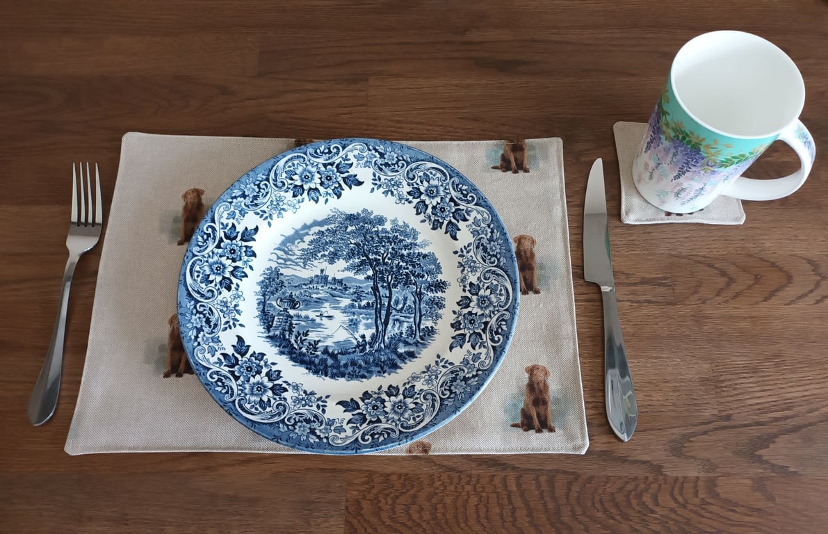 Brown Labrador Dog Placemat. Natural Linen look. With Free Delivery