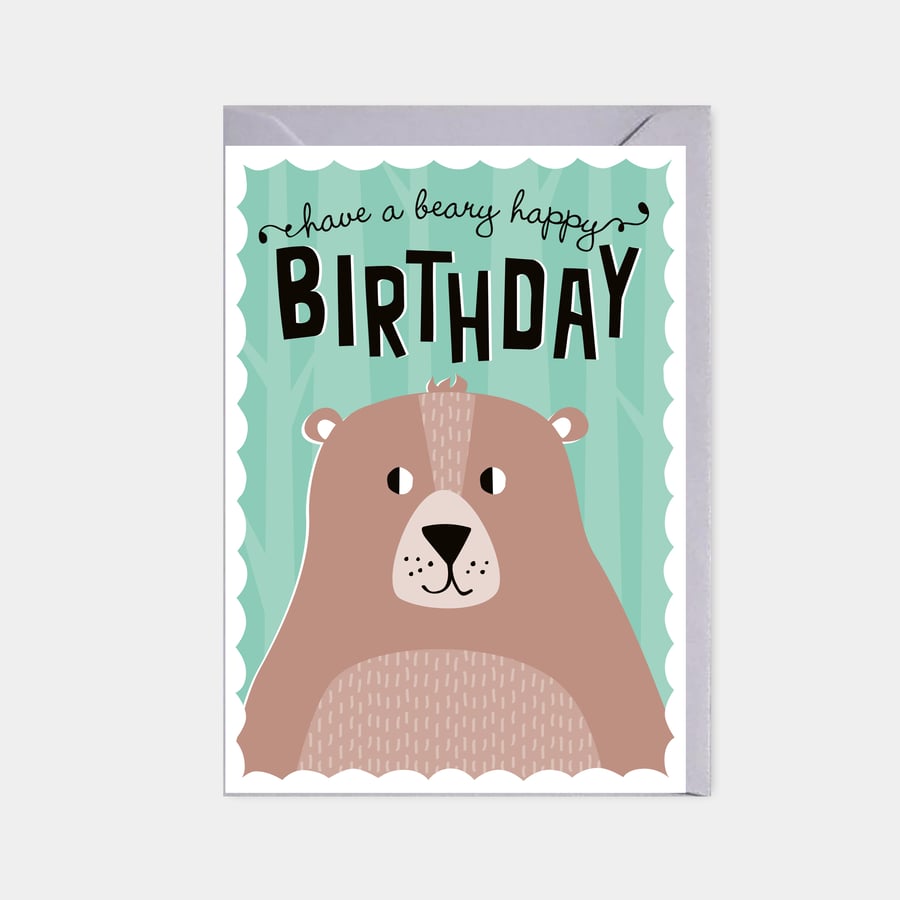 Kids birthday card - bear birthday card - cute animal card